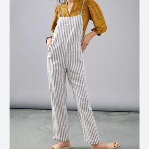 Anthropologie Jordyn Striped Overalls Linen Cotton Blend Railroad Ticking Stripe
